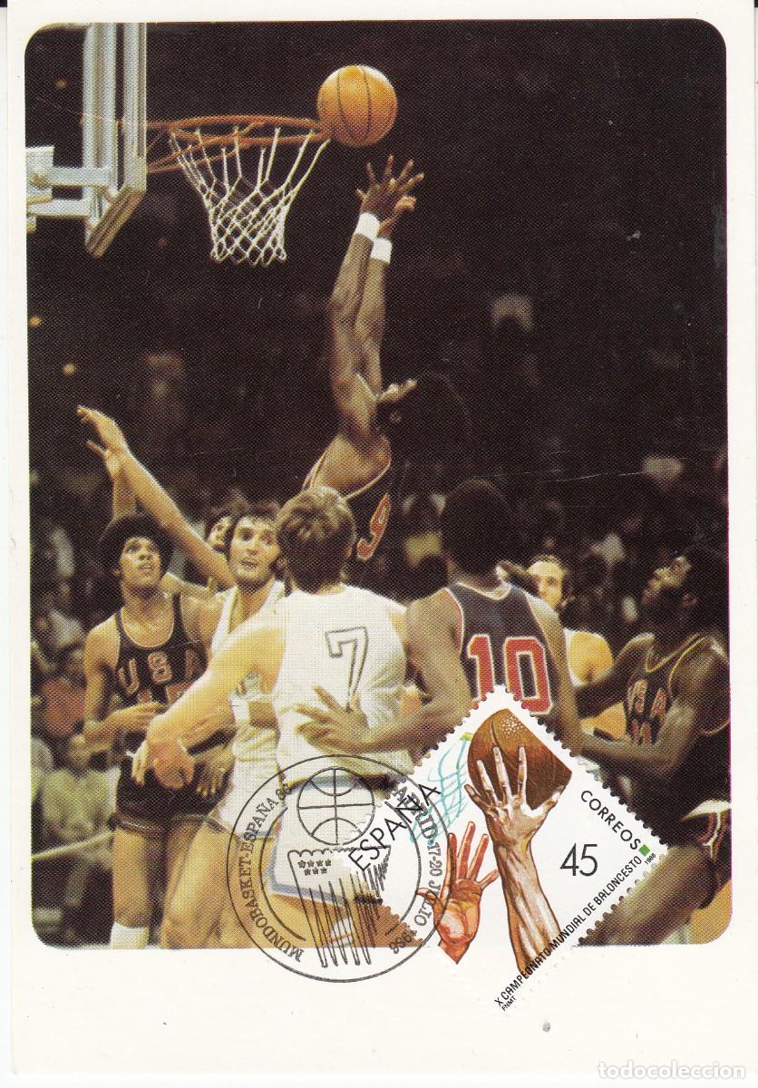 Sellos: BALONCESTO - MATASELLOS MUNDOBASKET 86 -MADRID 1986 SOBRE TARJETA