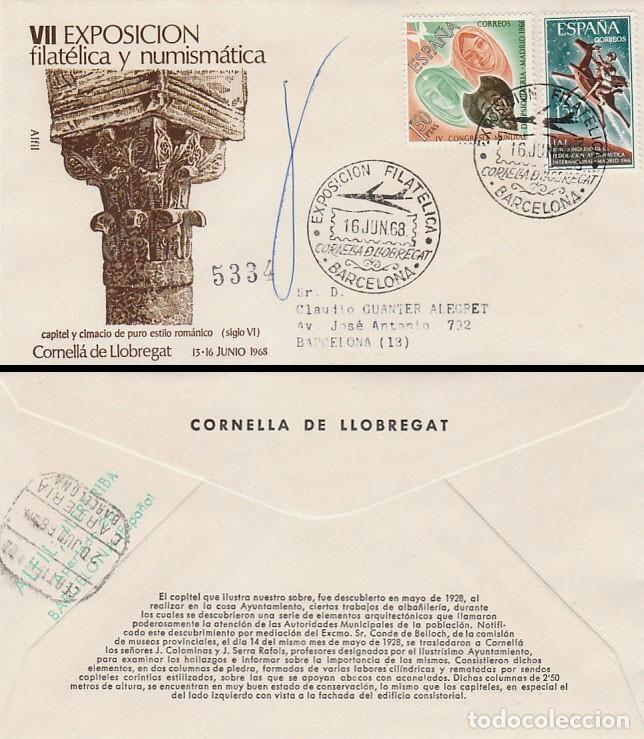 Sellos: A&Ntilde;O 1968, CORNELLA, EXPOSICION FILATELICA en sobre de Alfil circulado