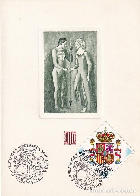 Sellos: Invitaci&oacute; a inauguraci&oacute; de l'Exhibici&oacute; Filat&egrave;lica i Numism&agrave;tica - Sant Jordi 1983 - Jordi Pujol