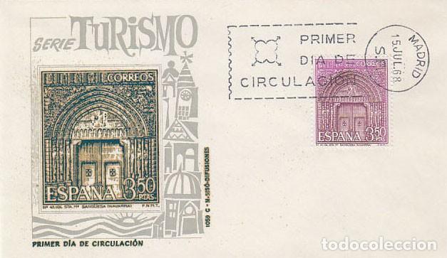 Sellos: EDIFIL N&ordm; 1879, IGLESIA DE SANTA MAR&Iacute;A EN SANG&Uuml;ESA, NAVARRA, PRIMER DIA 15/7/1968 SOBRE DE SISO