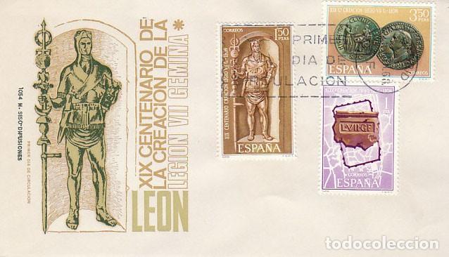 Sellos: EDIFIL 1871/3, XIX CENTENARIO DE LA FUNDACION DE LEON, LEGIO VII GEMINA, PRIMER DIA 15-6-1968 SISO