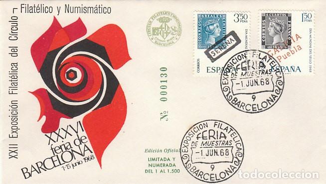 Sellos: EDIFIL 1869/70, DIA MUNDIAL DEL SELLO, MATASELLO FERIA BARCELONA DE 1-6-1968