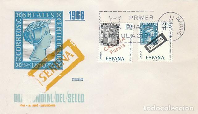 Sellos: EDIFIL 1869/70, DIA MUNDIAL DEL SELLO (GALICIA Y SERENA), PRIMER DIA 6-5-1968 SOBRE DE SISO