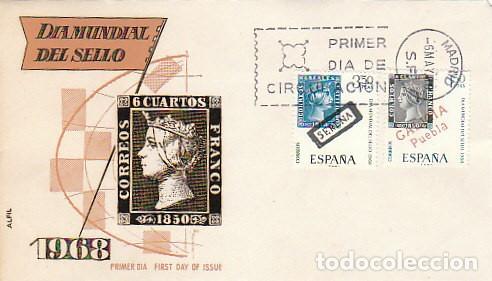Sellos: EDIFIL 1869/70, DIA MUNDIAL DEL SELLO (GALICIA Y SERENA), PRIMER DIA 6-5-1968 SOBRE DE ALFIL