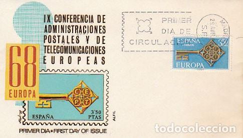 Sellos: EDIFIL 1868, EUROPA 1968, PRIMER DIA DE 29-4-1968 SOBRE DE ALFIL