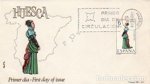 Sellos: Edifil 1850, traje regional de Huesca, primer dia de 9-12-1968 Sobre de Alfil