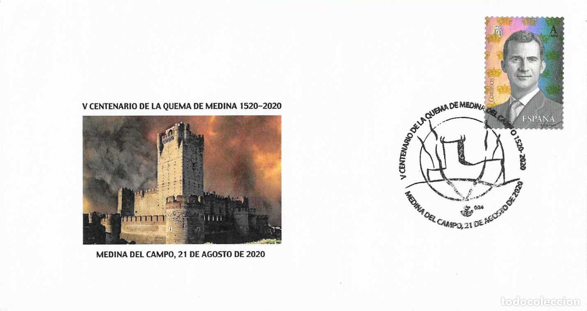 Sellos: QUEMA DE MEDINA DEL CAMPO V CENTENARIO, MEDINA DEL CAMPO (VALLADOLID) 2020. MATASELLOS EN RARO SOBRE
