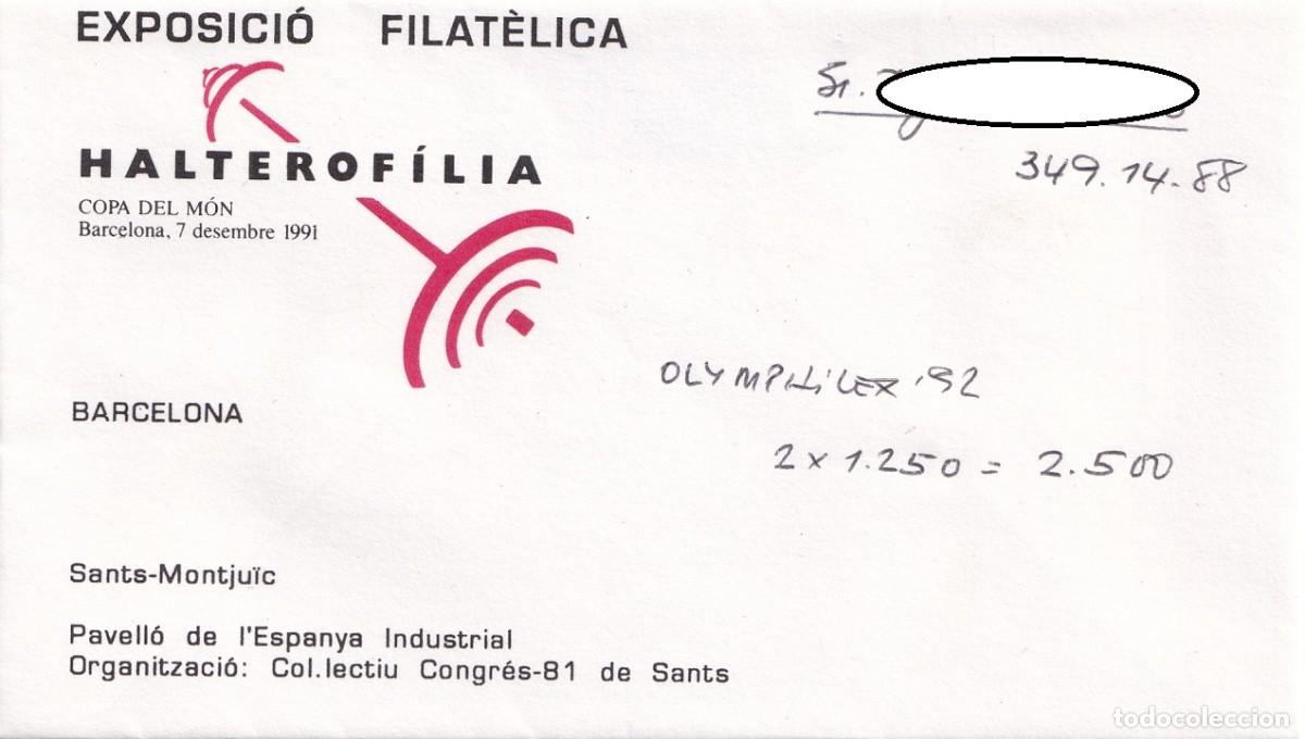 Sellos: Sobre Barcelona 1991 - Halterof&iacute;lia Copa del m&oacute;n - Exposici&oacute; Filat&egrave;lica - Sants-Montju&iuml;c Barcelona