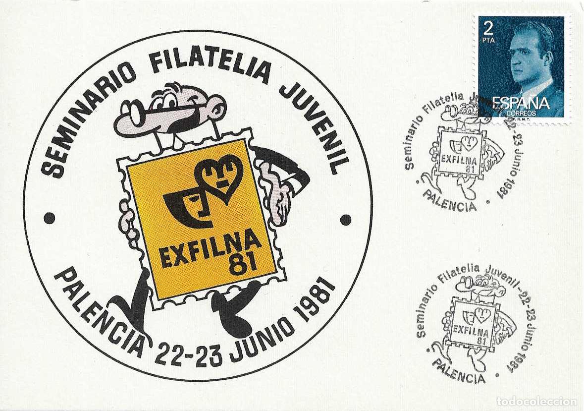 Sellos: COMIC SEMINARIO DE FILATELIA JUVENIL, PALENCIA 1981. MATASELLOS EN TARJETA MORTADELO RARO ASI
