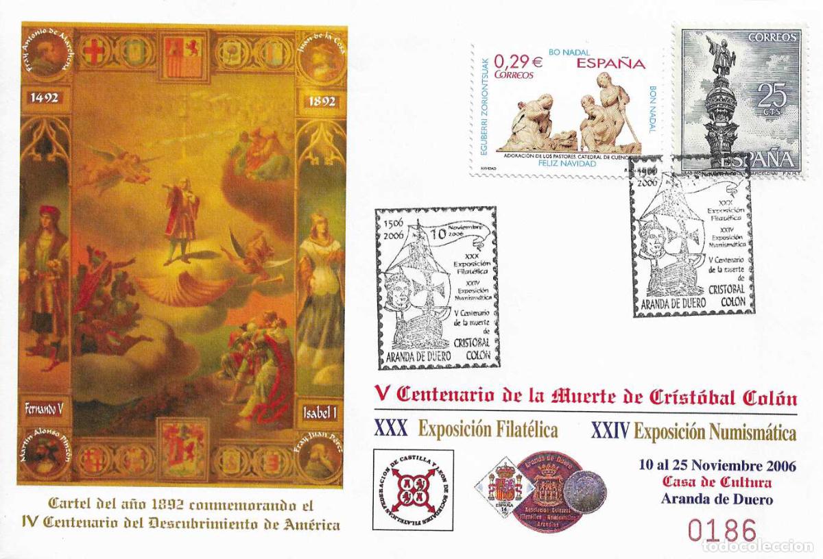 Sellos: CRISTOBAL COLON V CENTENARIO MUERTE XXX EXPOSICION, ARANDA DE DUERO (BURGOS) 2006 MATASELLO RARO VER