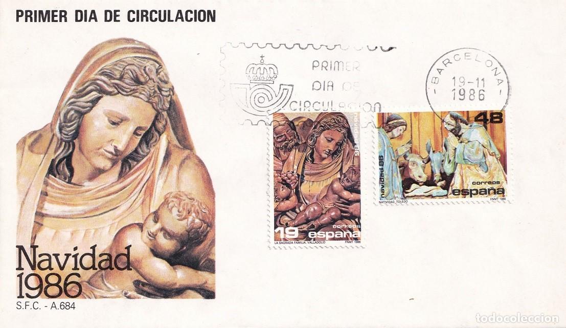 Sellos: SPD Barcelona 1986 Navidad - Sagrada Familia (Escultura, Valladolid) - Natividad (Catedral Toledo)