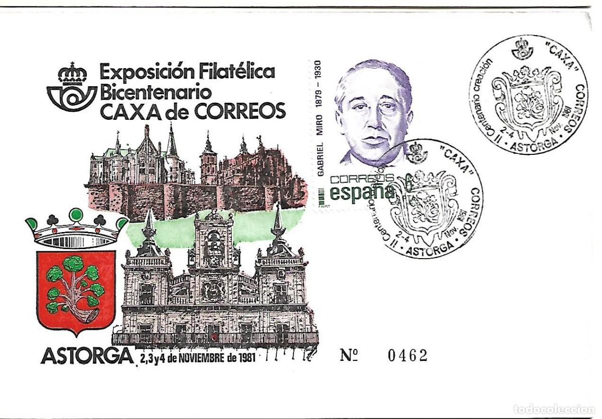 Sellos: TARJETA CON MATASELLOS CONMEMORATIVO EXPOFIL BICENTENARIO CAXA DE CORREOS. ASTORGA(LE&Oacute;N) 2-4/11/1981