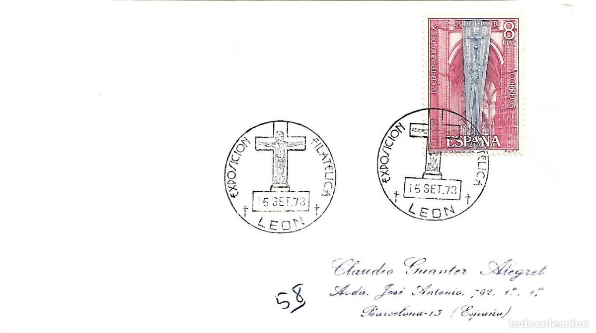 Sellos: SOBRE CON MATASELLOS CONMEMORATIVO LEON. EXPOSICI&Oacute;N FILAT&Eacute;LICA CRISTO DE CARRIZO. LEON, 16/09/1973