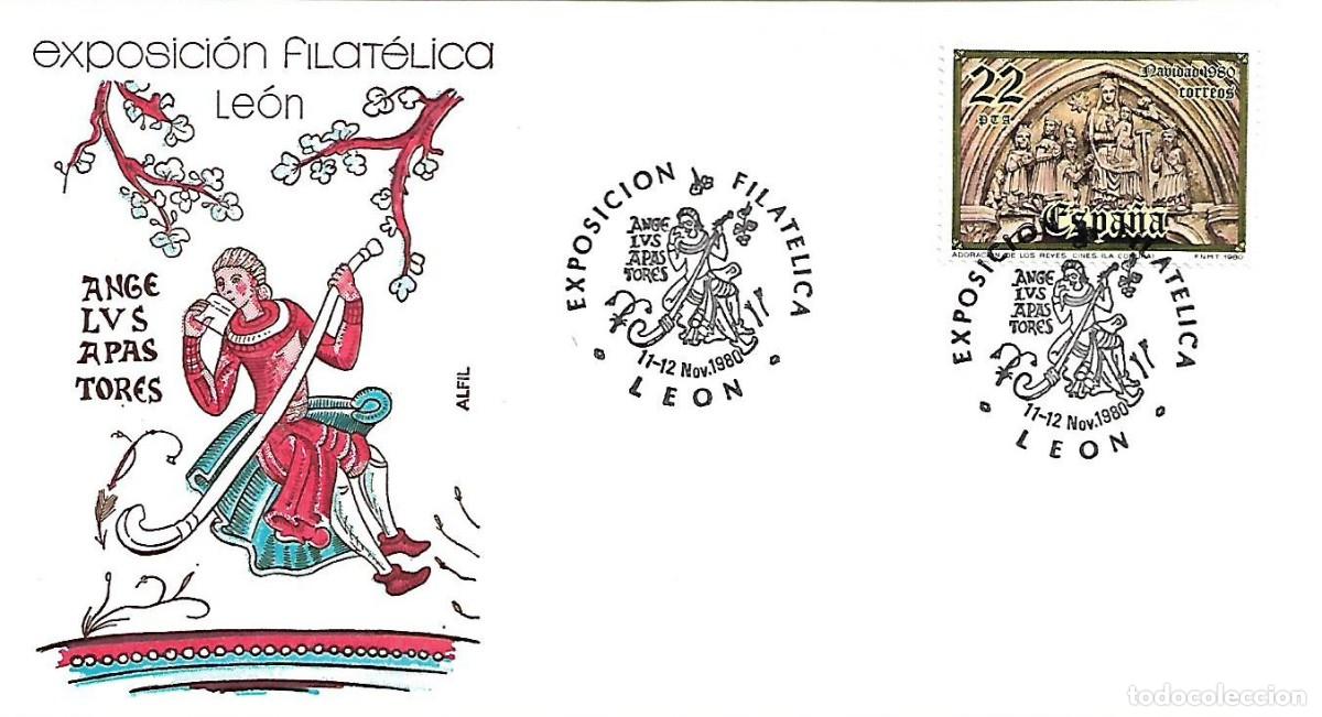 Sellos: SOBRE CON MATASELLOS CONMEMORATIVO LEON. EXPOSICI&Oacute;N FILAT&Eacute;LICA ANGELUS APASTORES. 11-12/11/1980