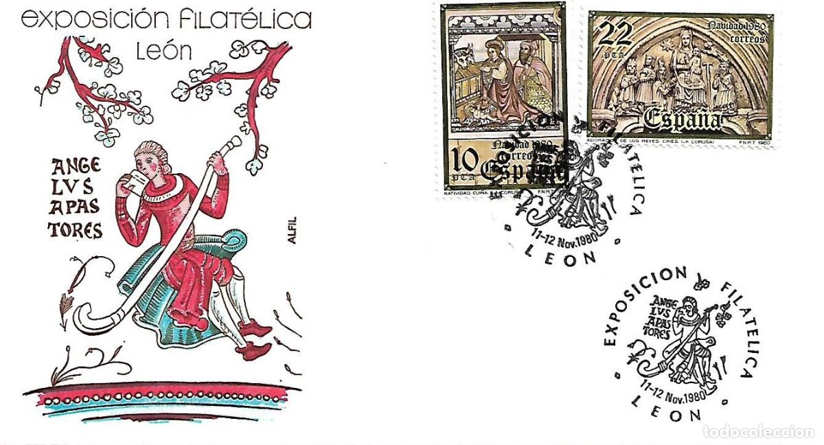 Sellos: SOBRE CON MATASELLOS CONMEMORATIVO LEON. EXPOSICI&Oacute;N FILAT&Eacute;LICA ANGELUS APASTORES. 11-12/11/1980