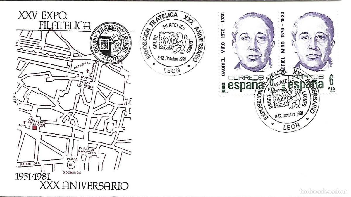 Sellos: SOBRE CON MATASELLOS CONMEMORATIVO LEON. XXV EXPOSICI&Oacute;N FILAT&Eacute;LICA 30&ordm; ANIV&ordm; G.F.L. 8-12/10/1981