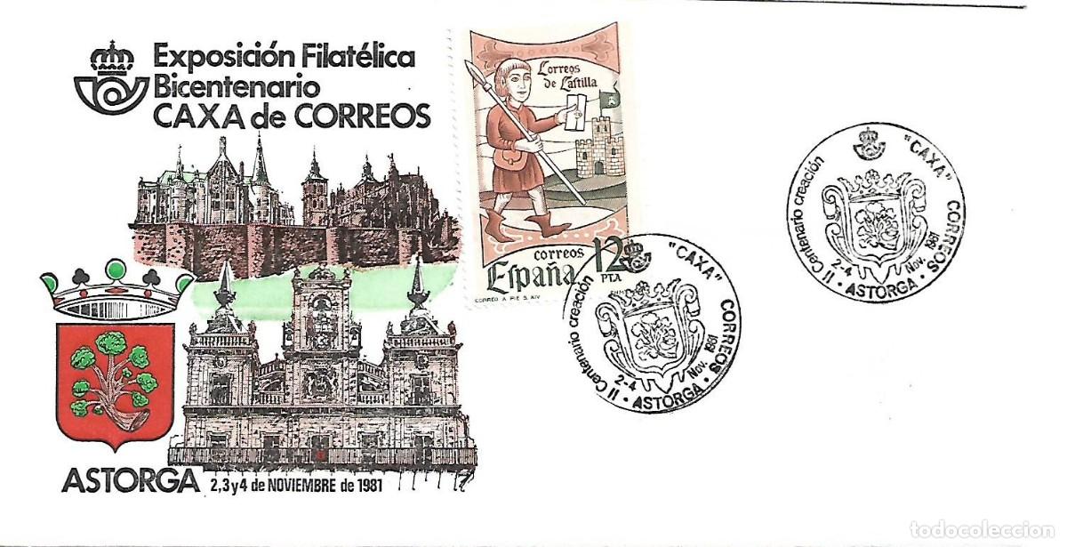 Sellos: SOBRE CON MATASELLOS CONMEMORATIVO ASTORGA (LE&Oacute;N). BICENTENARIO CAXA DE CORREOS. 2-4/11/1981