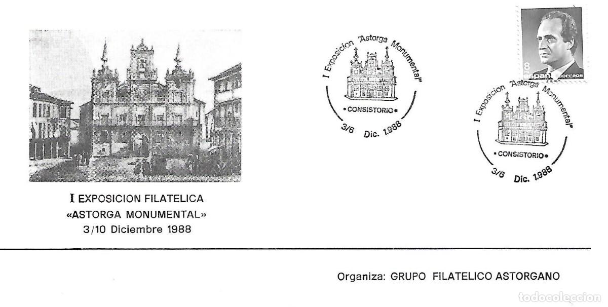 Sellos: SOBRE CON MATASELLOS CONMEMORATIVO ASTORGA (LE&Oacute;N). EXPOFIL ASTORGA MONUMENTAL. 3-10/12/1988
