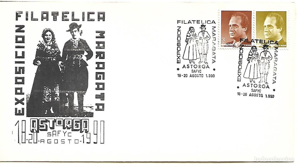Sellos: SOBRE CON MATASELLOS CONMEMORATIVO ASTORGA (LE&Oacute;N). EXPOSICI&Oacute;N FILAT&Eacute;LICA MARAGATA. 18-20/08/1990