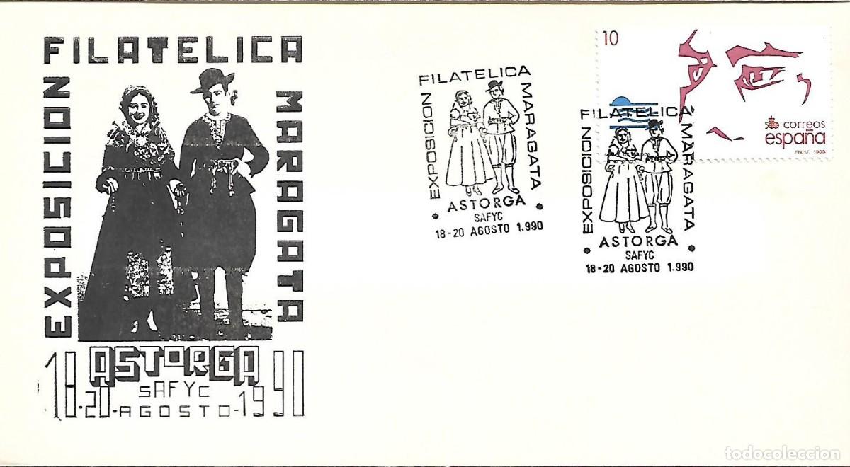 Sellos: SOBRE CON MATASELLOS CONMEMORATIVO ASTORGA (LE&Oacute;N). EXPOSICI&Oacute;N FILAT&Eacute;LICA MARAGATA. 18-20/08/1990