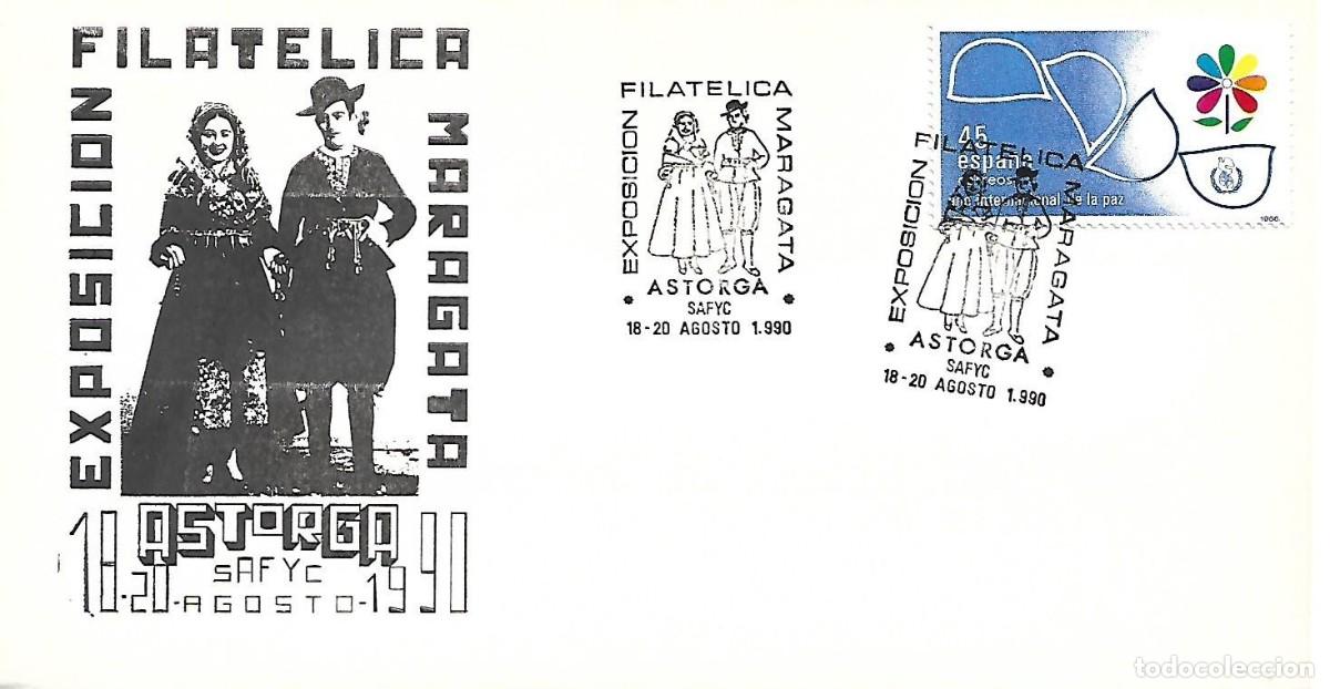 Sellos: SOBRE CON MATASELLOS CONMEMORATIVO ASTORGA (LE&Oacute;N). EXPOSICI&Oacute;N FILAT&Eacute;LICA MARAGATA. 18-20/08/1990