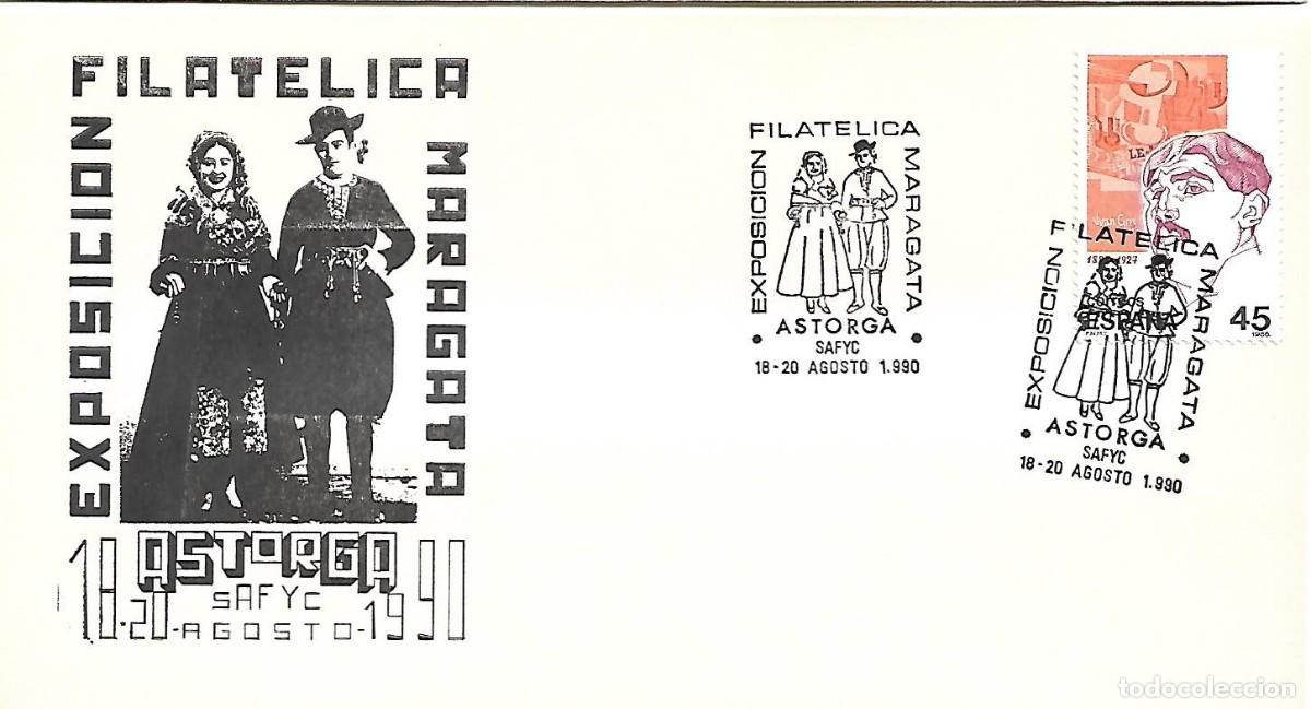 Sellos: SOBRE CON MATASELLOS CONMEMORATIVO ASTORGA (LE&Oacute;N). EXPOSICI&Oacute;N FILAT&Eacute;LICA MARAGATA. 18-20/08/1990