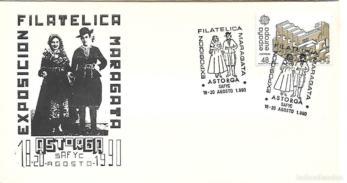 Sellos: SOBRE CON MATASELLOS CONMEMORATIVO ASTORGA (LE&Oacute;N). EXPOSICI&Oacute;N FILAT&Eacute;LICA MARAGATA. 18-20/08/1990
