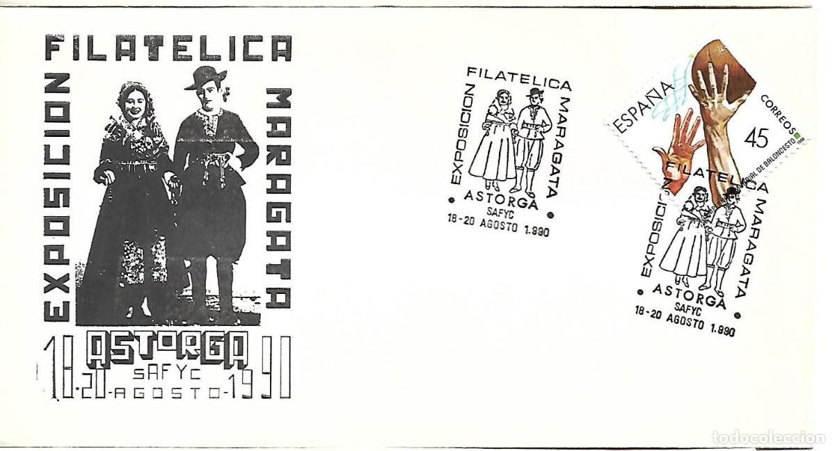 Sellos: SOBRE CON MATASELLOS CONMEMORATIVO ASTORGA (LE&Oacute;N). EXPOSICI&Oacute;N FILAT&Eacute;LICA MARAGATA. 18-20/08/1990