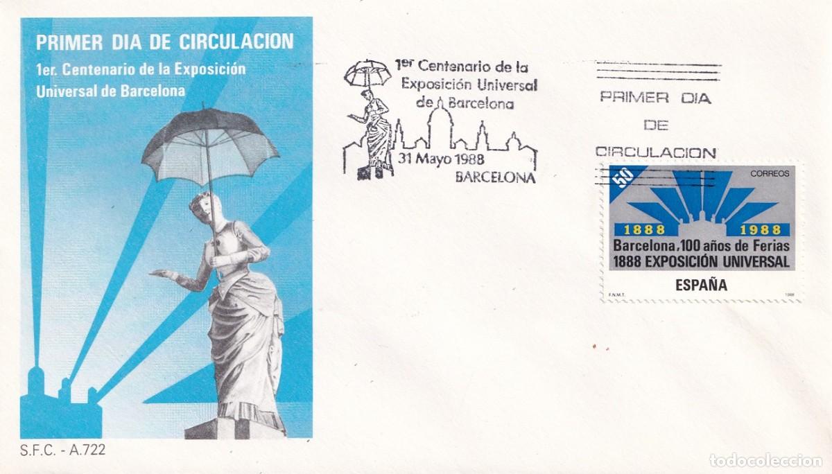 Sellos: SPD Barcelona 1988 - 1er Centenario de la Exposici&oacute;n Universal de Barcelona - Primer d&iacute;a circulaci&oacute;n