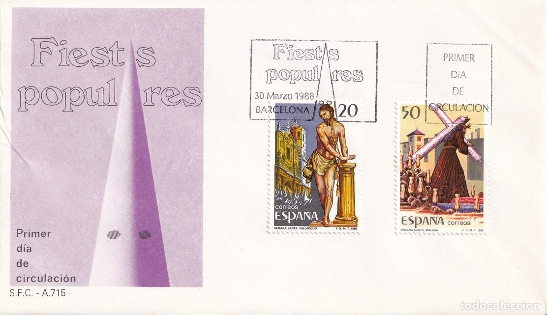Sellos: SPD Barcelona 1988 - Fiestas populares espa&ntilde;olas - Semana Santa - Valladolid - M&aacute;laga - Primer d&iacute;a