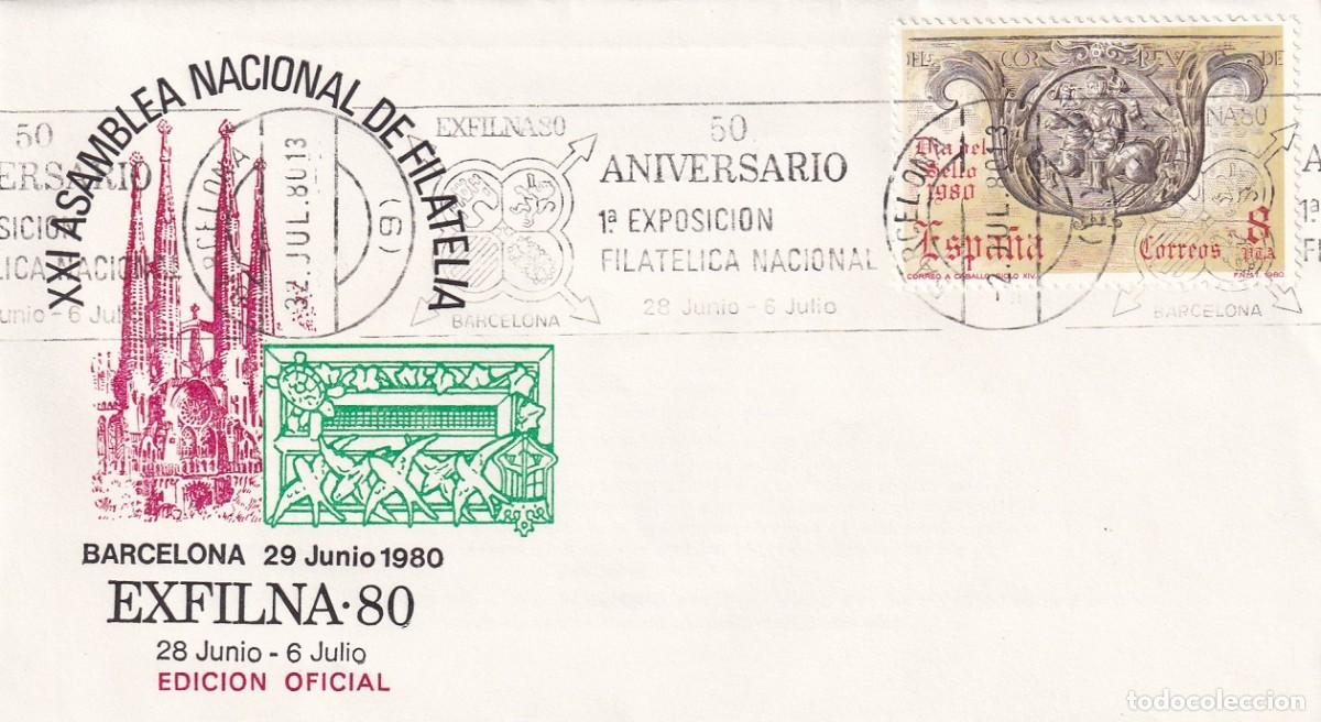 Sellos: Sobre Barcelona 1980 Edici&oacute;n Oficial Exfilna 80 - XXI Asamblea Nacional de Filatelia 50 Aniversario