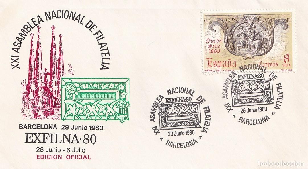 Sellos: Sobre Barcelona 1980 Edici&oacute;n Oficial Exfilna 80 - XXI Asamblea Nacional de Filatelia - Matasellos