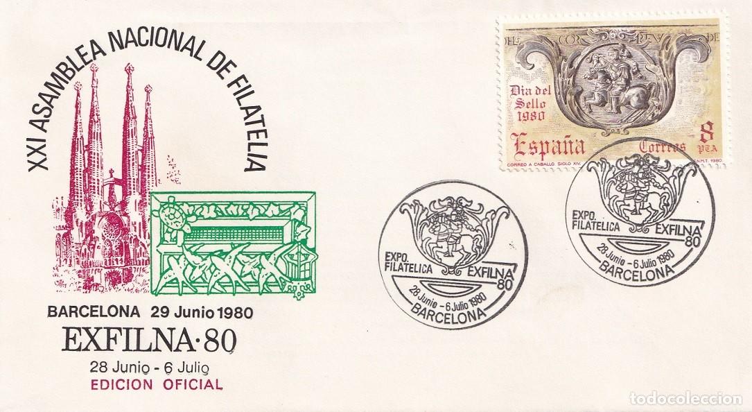 Sellos: Sobre Barcelona 1980 Edici&oacute;n Oficial Exfilna 80 - XXI Asamblea Nacional de Filatelia - Matasellos