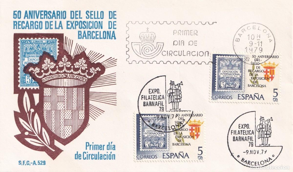 Sellos: SPD Barcelona 1979 - 50 Aniversario del sello de recargo de la Exposici&oacute;n de Barcelona - Primer d&iacute;a