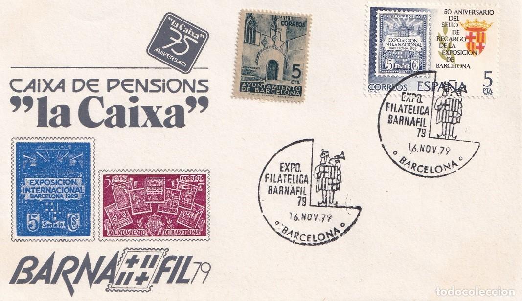 Sellos: Sobre Barcelona 1979 - Barnafil 79 Caixa de Pensions La Caixa 75 Aniversari - Matasellos especiales