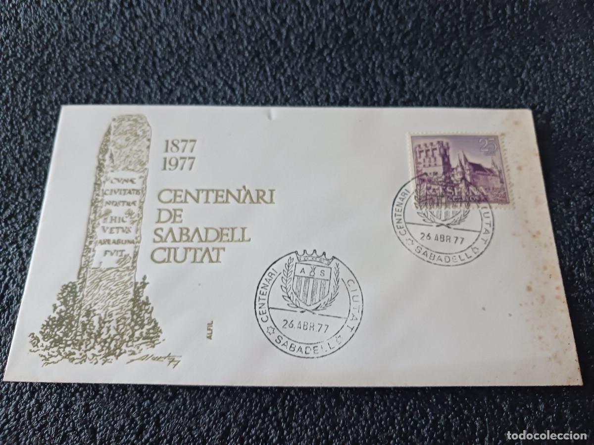 Sellos: sobre primer dia de emision, CENTENARI SABADELL CIUTAT 1977