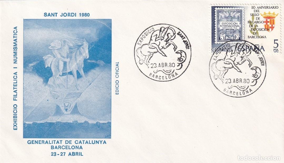 Sellos: Sobre Barcelona 1980 edic. oficial - Sant Jordi 1980 Exhibici&oacute; Filat&egrave;lica i Numism&agrave;tica - Matasellos