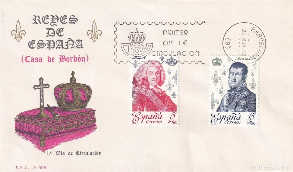 Sellos: SPD Barcelona 1978 - Reyes de Espa&ntilde;a ( Casa de Borb&oacute;n ) - Felipe V - Fernando VII - Primer d&iacute;a