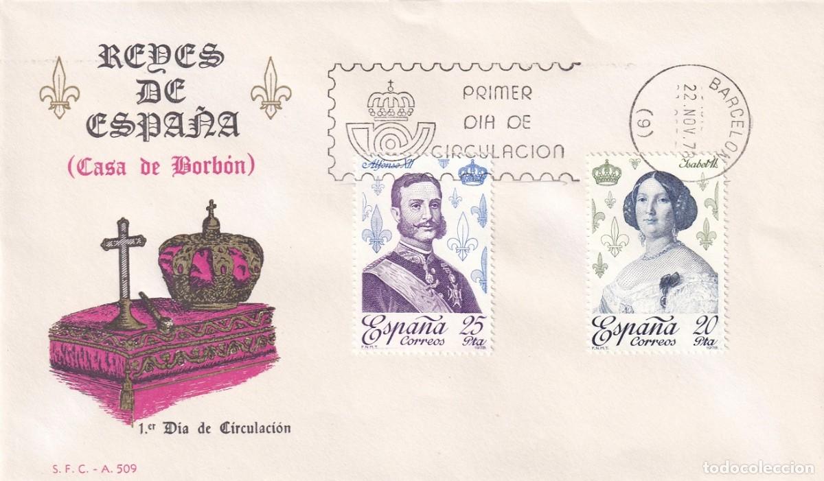 Sellos: SPD Barcelona 1978 - Reyes de Espa&ntilde;a ( Casa de Borb&oacute;n ) - Alfonso XII - Isabel II - Primer d&iacute;a