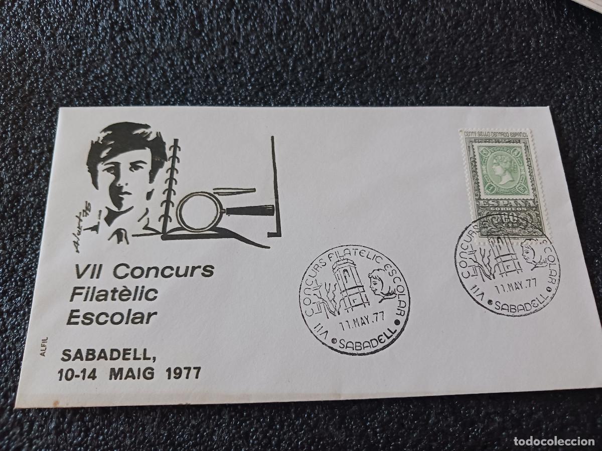 Sellos: sobre primer dia de emision, 1977 SABADELL ( BARCELONA ), VII CONCURSO FILAT&Eacute;LICO ESCOLAR