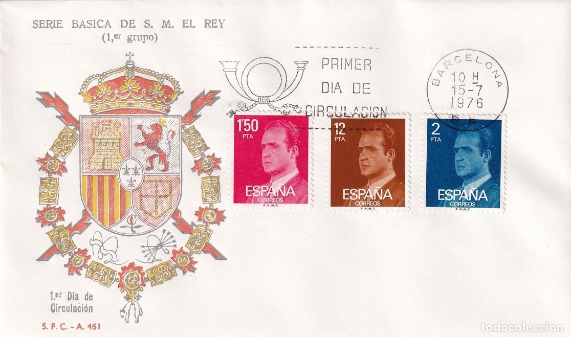Sellos: SPD Barcelona 1976 / Serie b&aacute;sica de S. M. El Rey (1er Grupo) S.F.C. A 461 Juan Carlos - Primer d&iacute;a