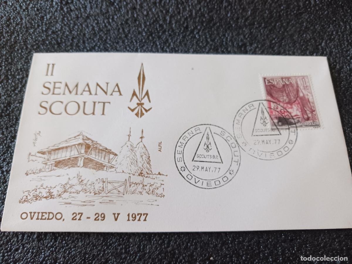 Sellos: sobre primer dia de emision,II SEMANA SCOUT EN OVIEDO 1977