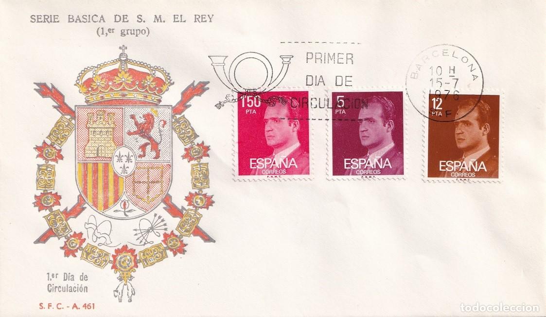 Sellos: SPD Barcelona 1976 / Serie b&aacute;sica de S. M. El Rey (1er Grupo) S.F.C. A 461 Juan Carlos - Primer d&iacute;a