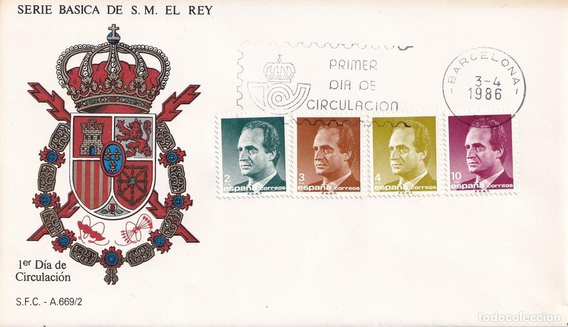 Sellos: SPD Barcelona 1986 / Serie b&aacute;sica de S. M. El Rey - S.F.C. A 669/2 - Juan Carlos - Primer d&iacute;a circul