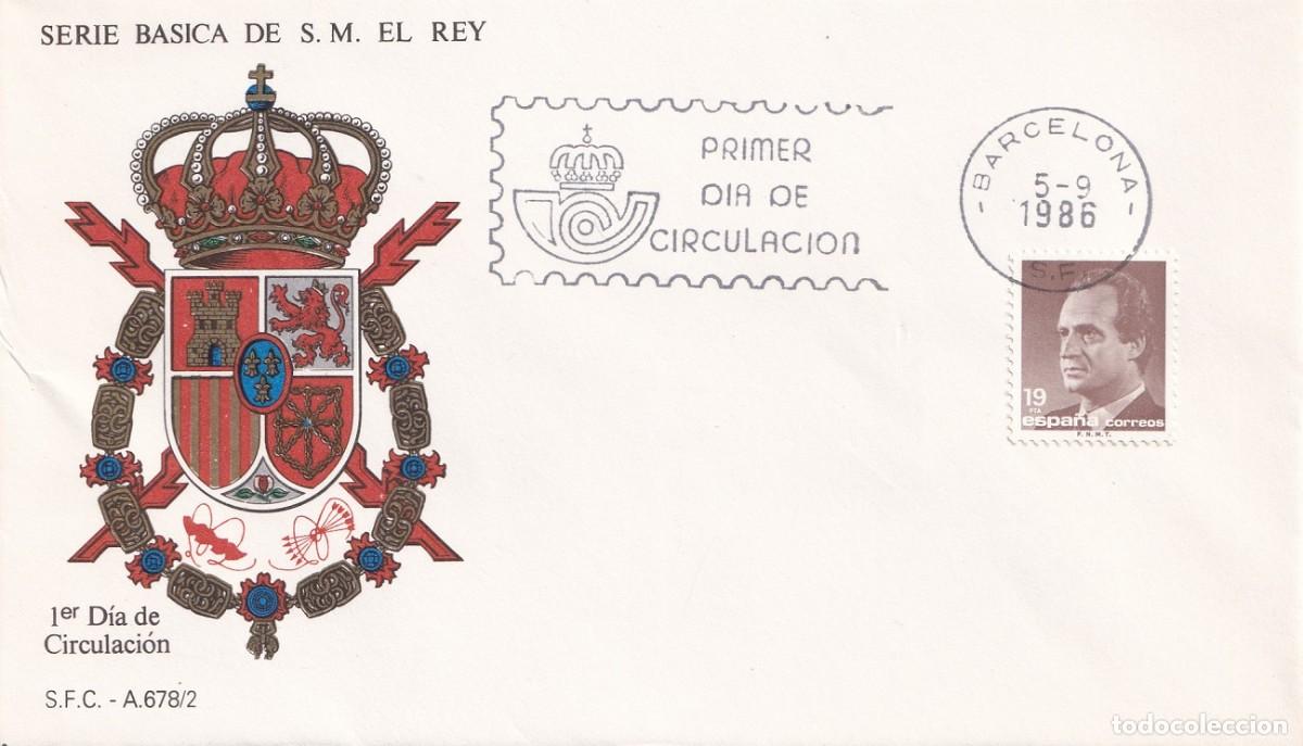 Sellos: SPD Barcelona 1986 / Serie b&aacute;sica de S. M. El Rey - S.F.C. A 669/2 - Juan Carlos - Primer d&iacute;a circul