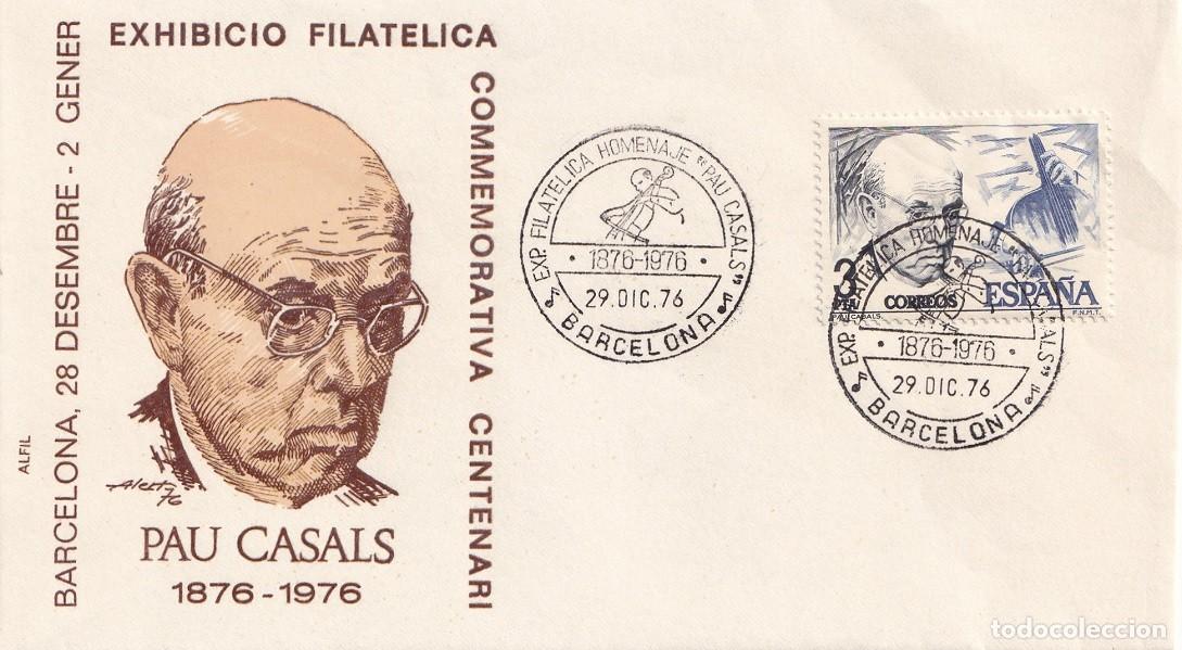 Sellos: Sobre en Alfil Barcelona 1976 - Exhibici&oacute; Filat&egrave;lica commemorativa centenari Pau Casals 1876-1976
