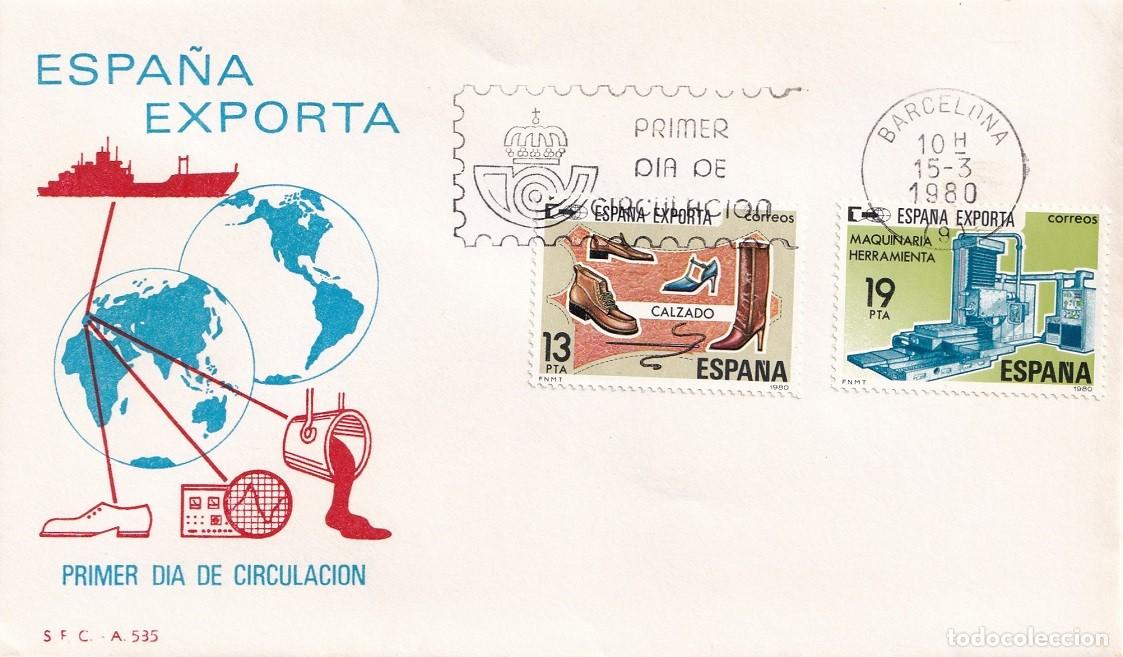 Sellos: SPD Barcelona 1980 - Espa&ntilde;a exporta - Calzado - Maquinaria herramienta - Primer d&iacute;a de circulaci&oacute;n