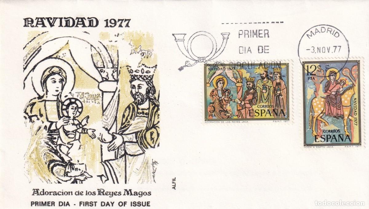 Sellos: SPD en Alfil Madrid 1977 - Navidad - Adoraci&oacute;n de los Reyes Magos - Primer d&iacute;a de circulaci&oacute;n - FDC