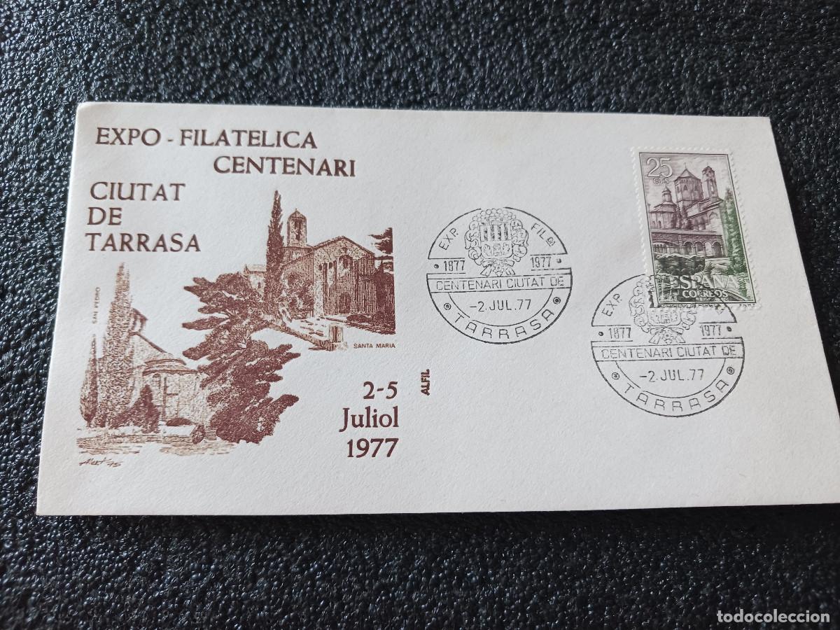 Sellos: sobre primer dia de emision, EXPO filatelica centenari de tarrasa 1977