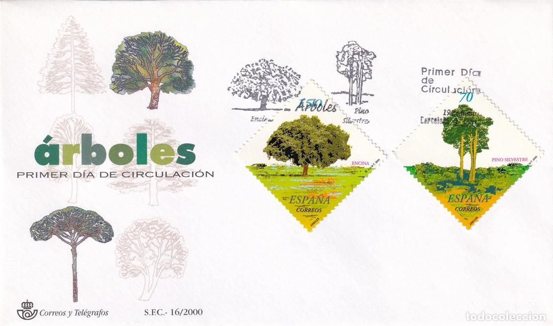 Sellos: SPD Barcelona 2000 - &Aacute;rboles - Encina - Pino silvestre - Serie completa - Primer d&iacute;a de circulaci&oacute;n